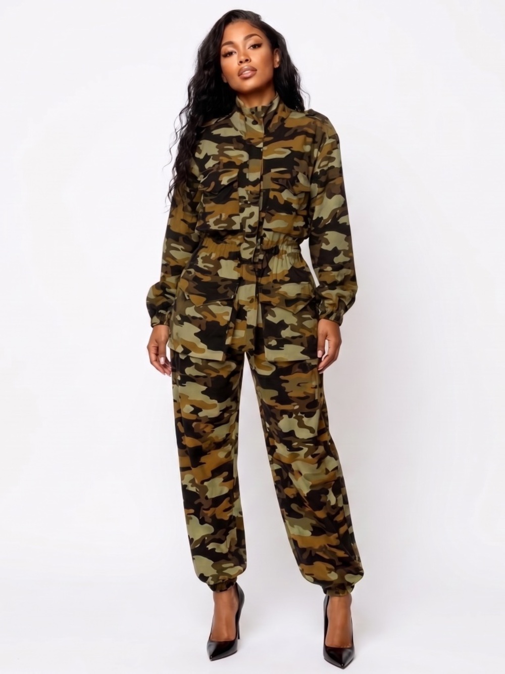Norma Kamali Camouflage Print Jumpsuit